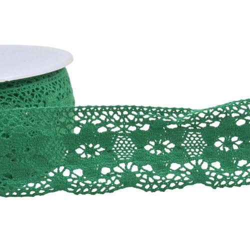 Dentelle coton fleurs 45mm vert vif au mètre