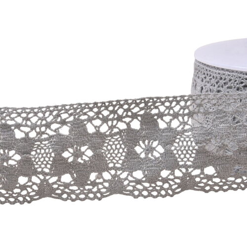 Dentelle coton fleurs 45mm gris clair au mètre