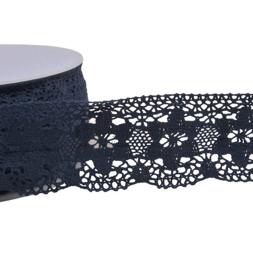Dentelle coton fleurs 45mm bleu marine au mètre