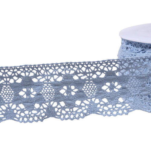 Dentelle coton fleurs 45mm bleu lavande au mètre