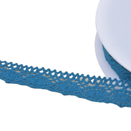 Dentelle coton "tortue" 20mm bleu canard au mètre
