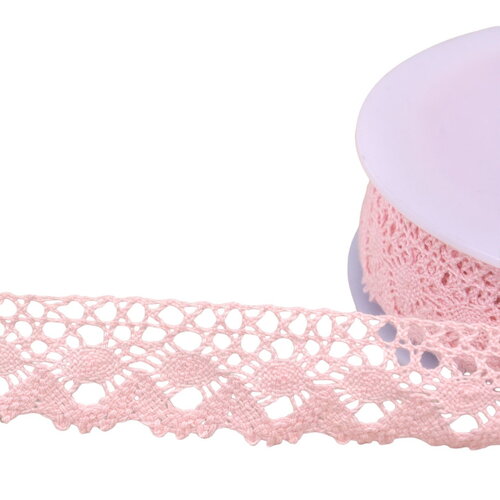 Dentelle coton couronne 30mm rose clair au mètre