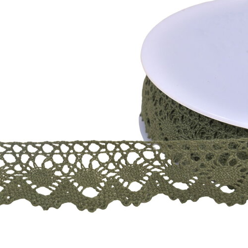 Dentelle coton couronne 30mm kaki au mètre