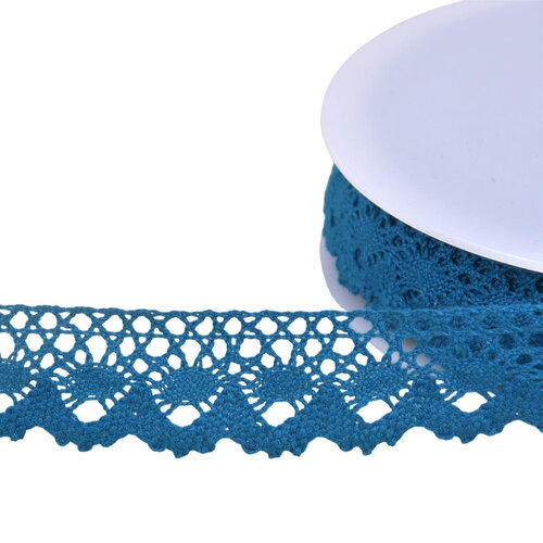 Dentelle coton couronne 30mm bleu canard au mètre