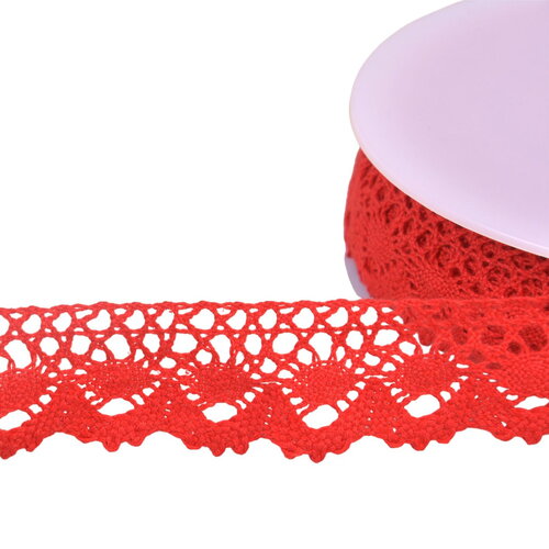 Dentelle coton couronne 30mm rouge au mètre