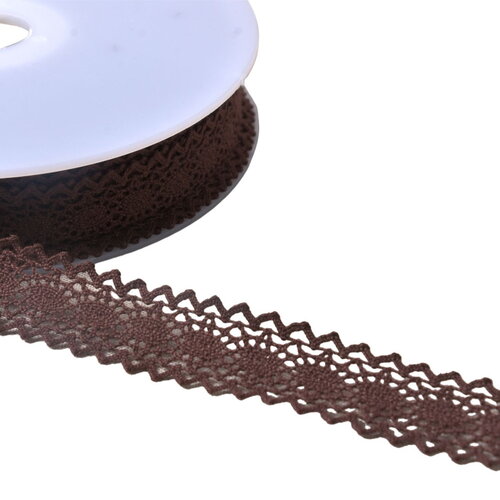 Dentelle coton entre deux "tortue" 23mm marron foncé au mètre