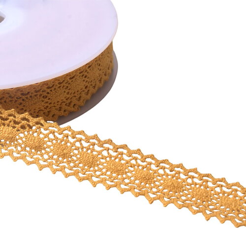 Dentelle coton entre deux "tortue" 23mm moutarde au mètre