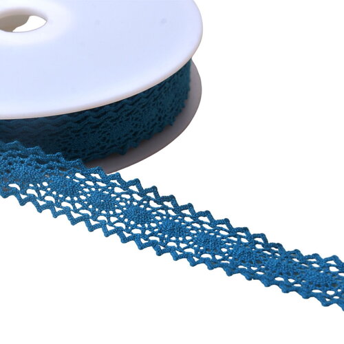 Dentelle coton entre deux "tortue" 23mm bleu canard au mètre