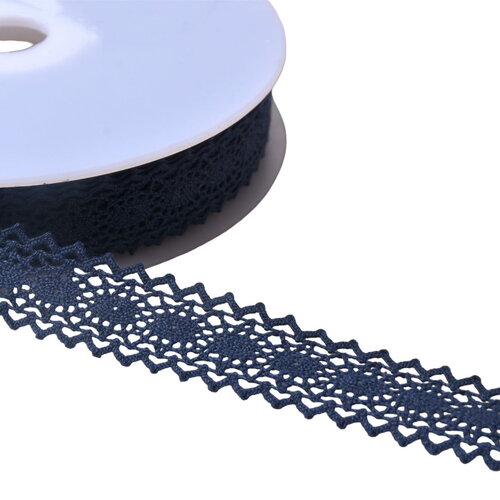 Dentelle coton entre deux "tortue" 23mm bleu marine au mètre