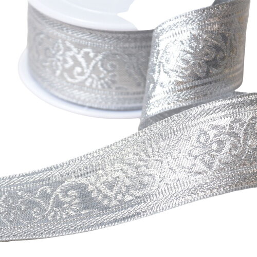 Galon jacquard metallique 40mm argent au mètre