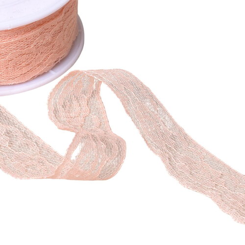Dentelle rachel roses 28mm saumon au mètre