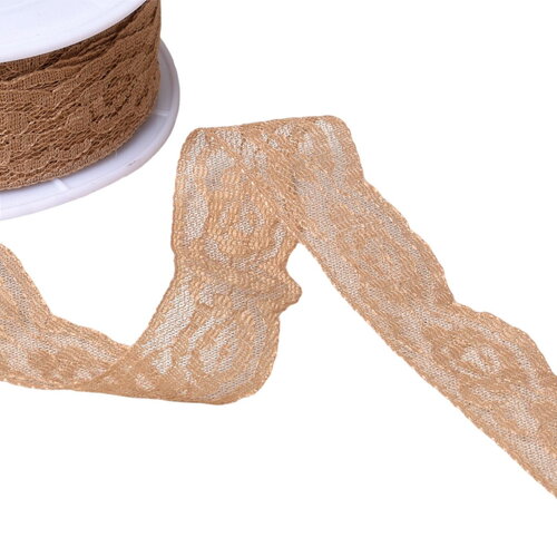Dentelle rachel roses 28mm beige au mètre
