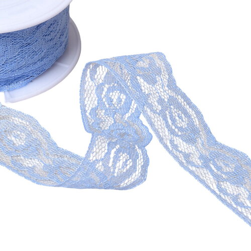 Dentelle rachel roses 28mm bleu lavande au mètre