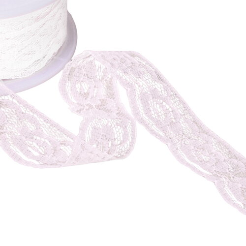 Dentelle rachel roses 28mm blanc au mètre