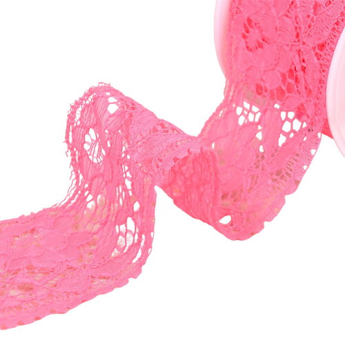 Dentelle rachel fleurs 60mm rose fluo au mètre