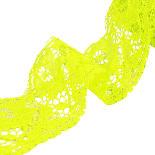 Dentelle rachel fleurs 60mm jaune fluo au mètre