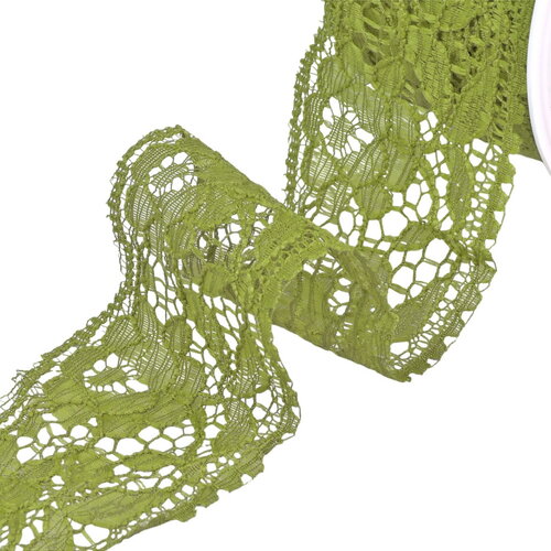 Dentelle rachel fleurs 60mm kaki au mètre