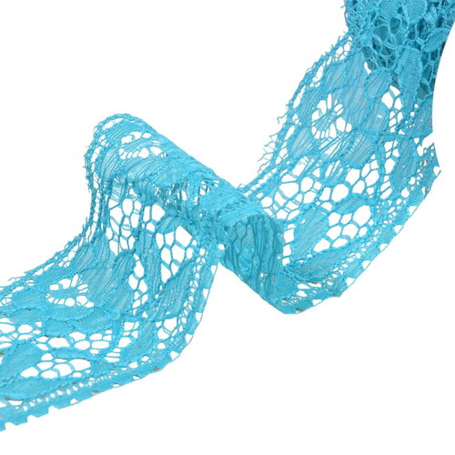 Dentelle rachel fleurs 60mm turquoise au mètre