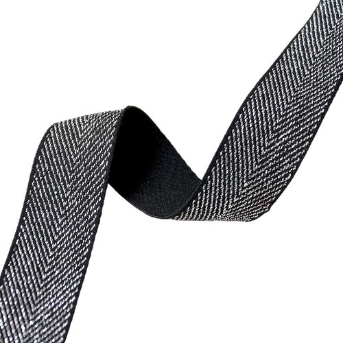 Elastique chevrons métalliques 32mm noir/argent au mètre