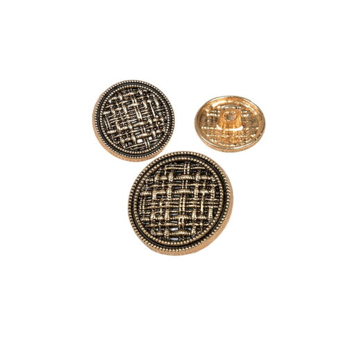Lot de 3 boutons métal motif tissage or antique
