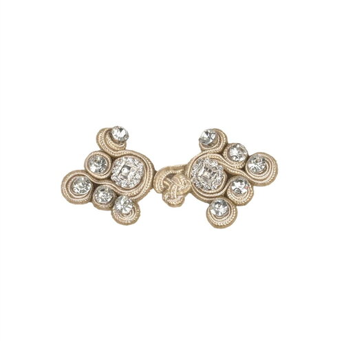 Lot de 5 brandebourgs textile strass 75mm beige
