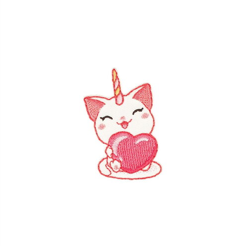 Lot de 3 écussons thermocollants chat licorne coeur 3,1cm x 4,4cm