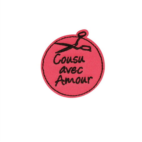 Ecusson thermocollant à messages cousu avec amour 4,6cm x 4,3cm