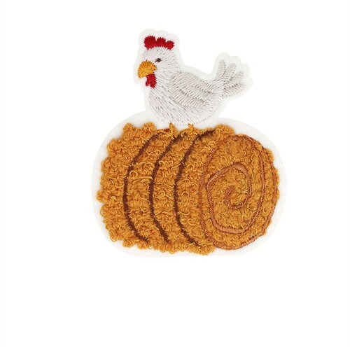 Ecusson thermocollant ferme duveteux poule 6,3cm x 5,4cm