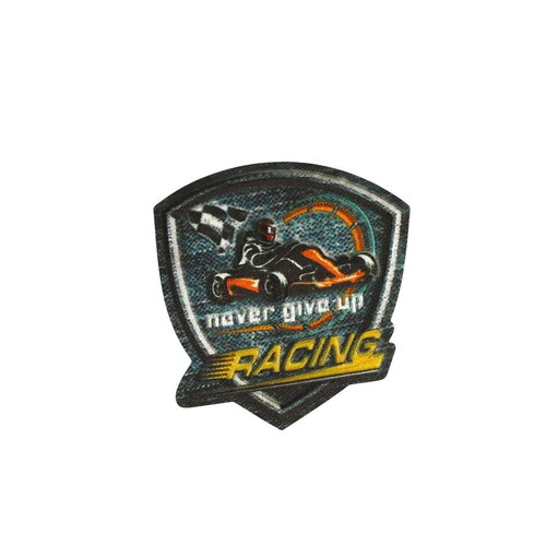 Ecusson thermocollant facon denim racing 4,9cm x 5,1cm