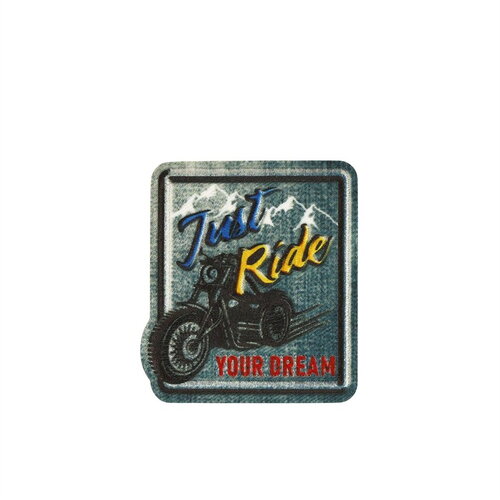 Ecusson thermocollant facon denim just ride 5cm x 4,5cm