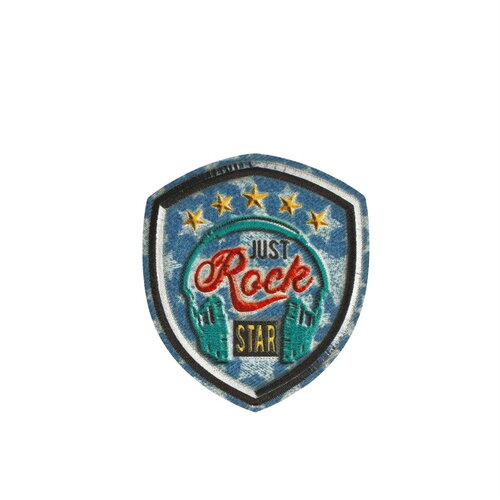 Ecusson thermocollant facon denim just rock star 5,4cm x 4,7cm