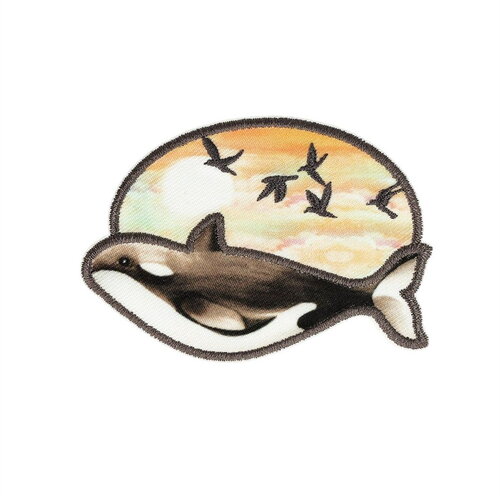 Ecusson thermocollant baleine oiseaux 6,9cm x 4,8cm