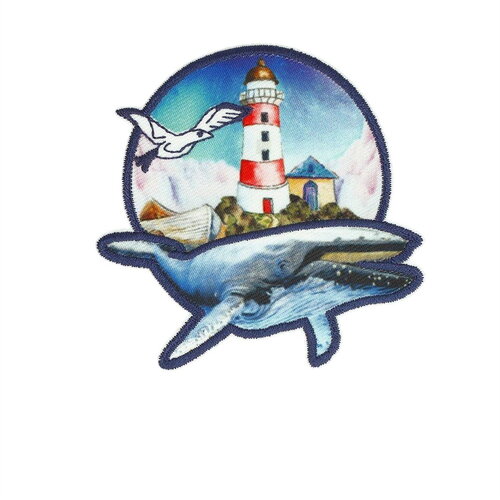 Ecusson thermocollant baleine phare 6,4cm x 6,5cm