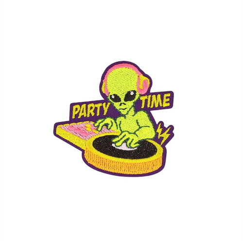 Ecusson thermocollant alien party boo pow 5cm x 4,9cm