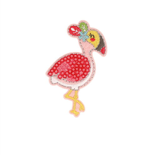 Ecusson thermocollant été sequins flamant rose 4cm x 6,5cm