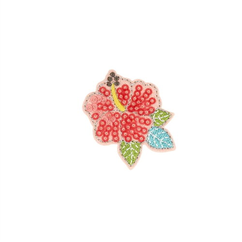 Ecusson thermocollant été sequins fleur 4,5cm x 3,6cm