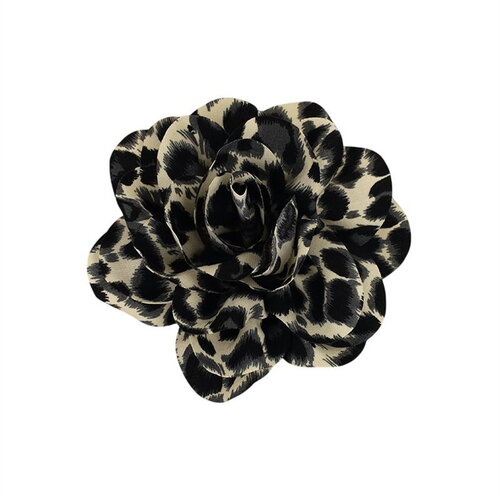 Broche fleur motif panthère gris clair