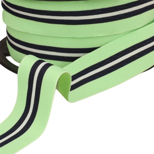 Elastique bicolore avec liseret central 32mm vert nil au mètre