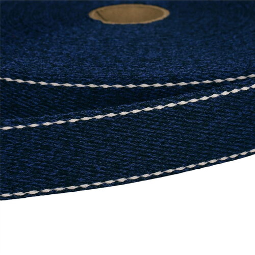 Sangle chinée point sellier 30mm bleu marine au mètre
