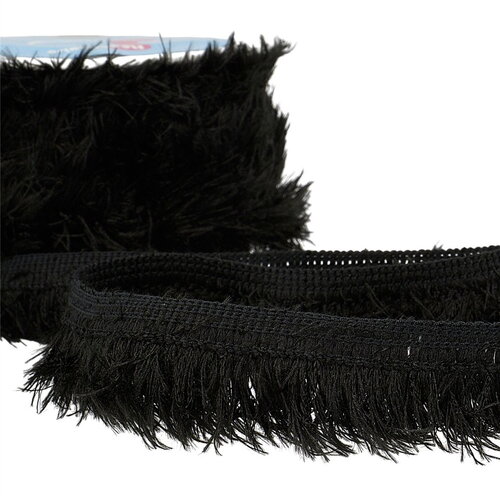 Frange fluffy 40mm noir au mètre