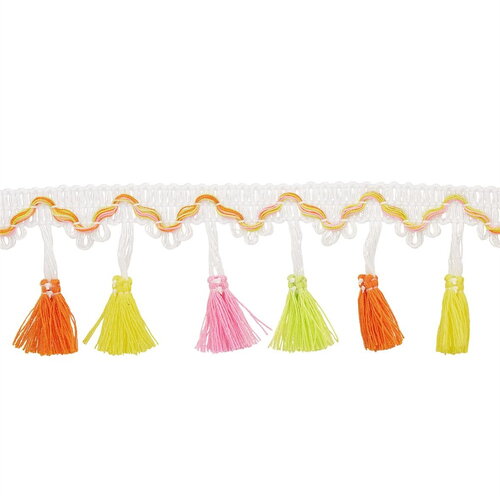 Frange pompons multicolore 45mm multicolore au mètre