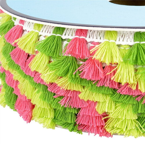 Frange pompons multicolore 15mm vert au mètre
