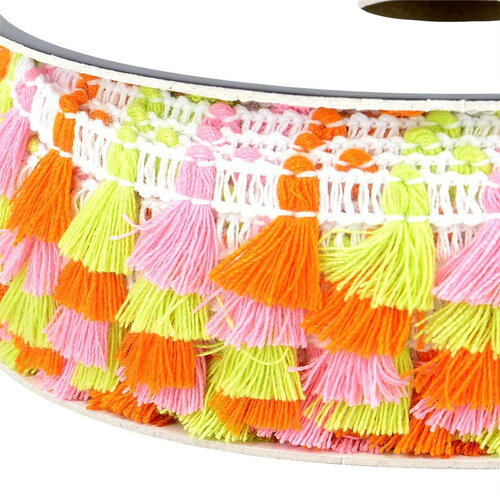 Frange pompons multicolore 15mm vert anis au mètre