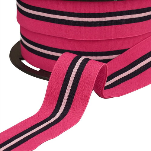 Bobine 20m élastique bicolore avec liseret central 32mm framboise