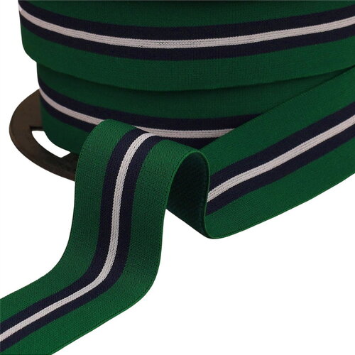 Bobine 20m élastique bicolore avec liseret central 32mm vert bouteille