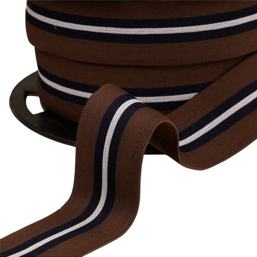 Bobine 20m élastique bicolore avec liseret central 32mm marron café