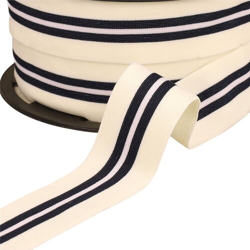 Bobine 20m élastique bicolore avec liseret central 32mm écru