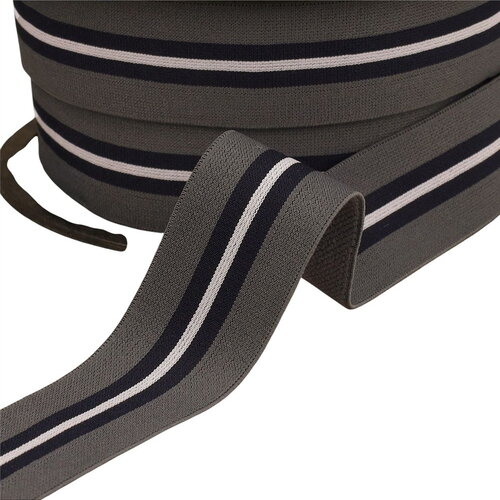 Bobine 20m élastique bicolore avec liseret central 32mm gris moyen