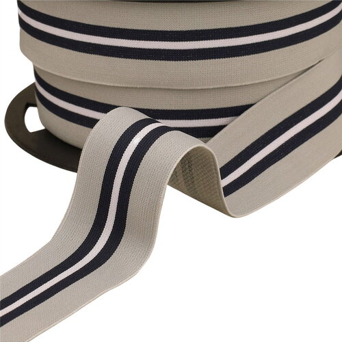 Bobine 20m élastique bicolore avec liseret central 32mm gris clair
