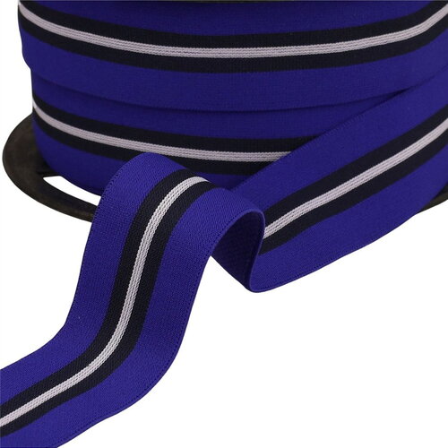 Bobine 20m élastique bicolore avec liseret central 32mm bleu roi